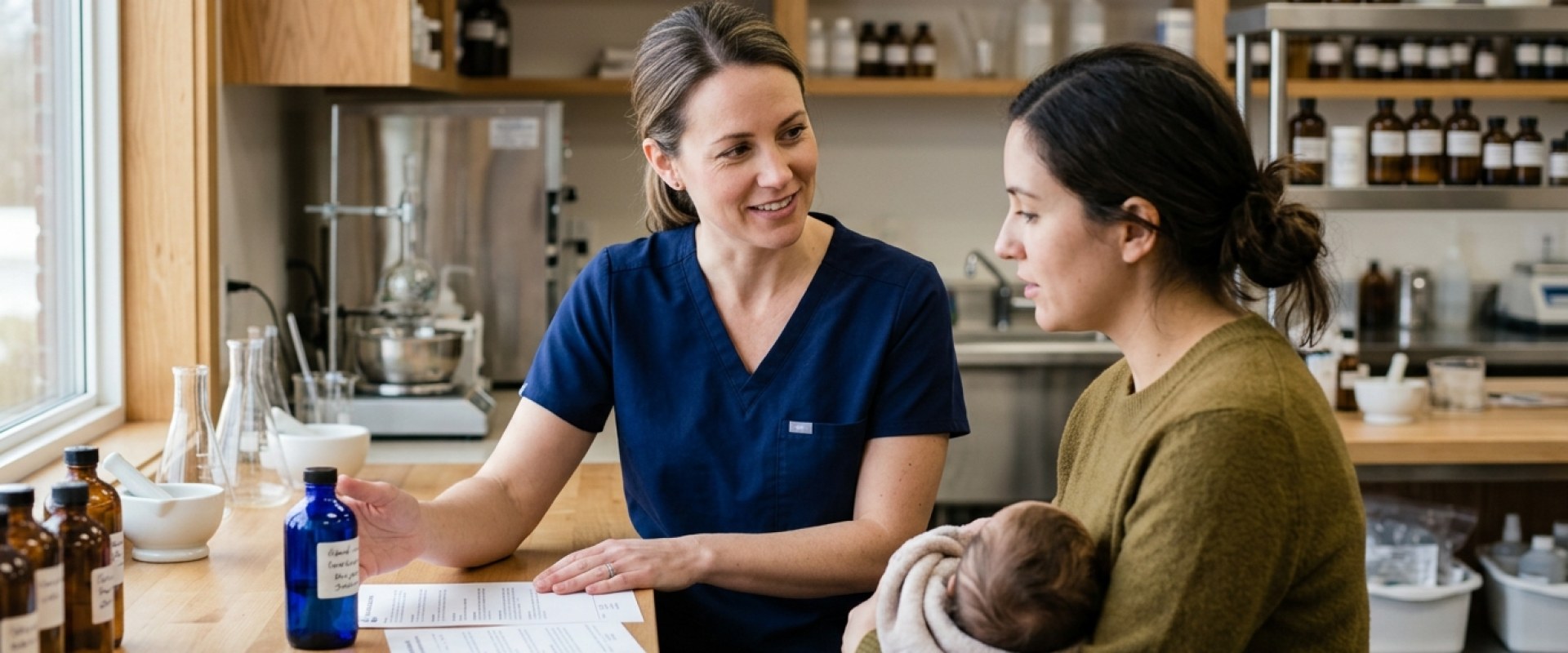 Pharmacist consulting with a parent about compounding chemist Campbelltown families use for ADHD medication needs